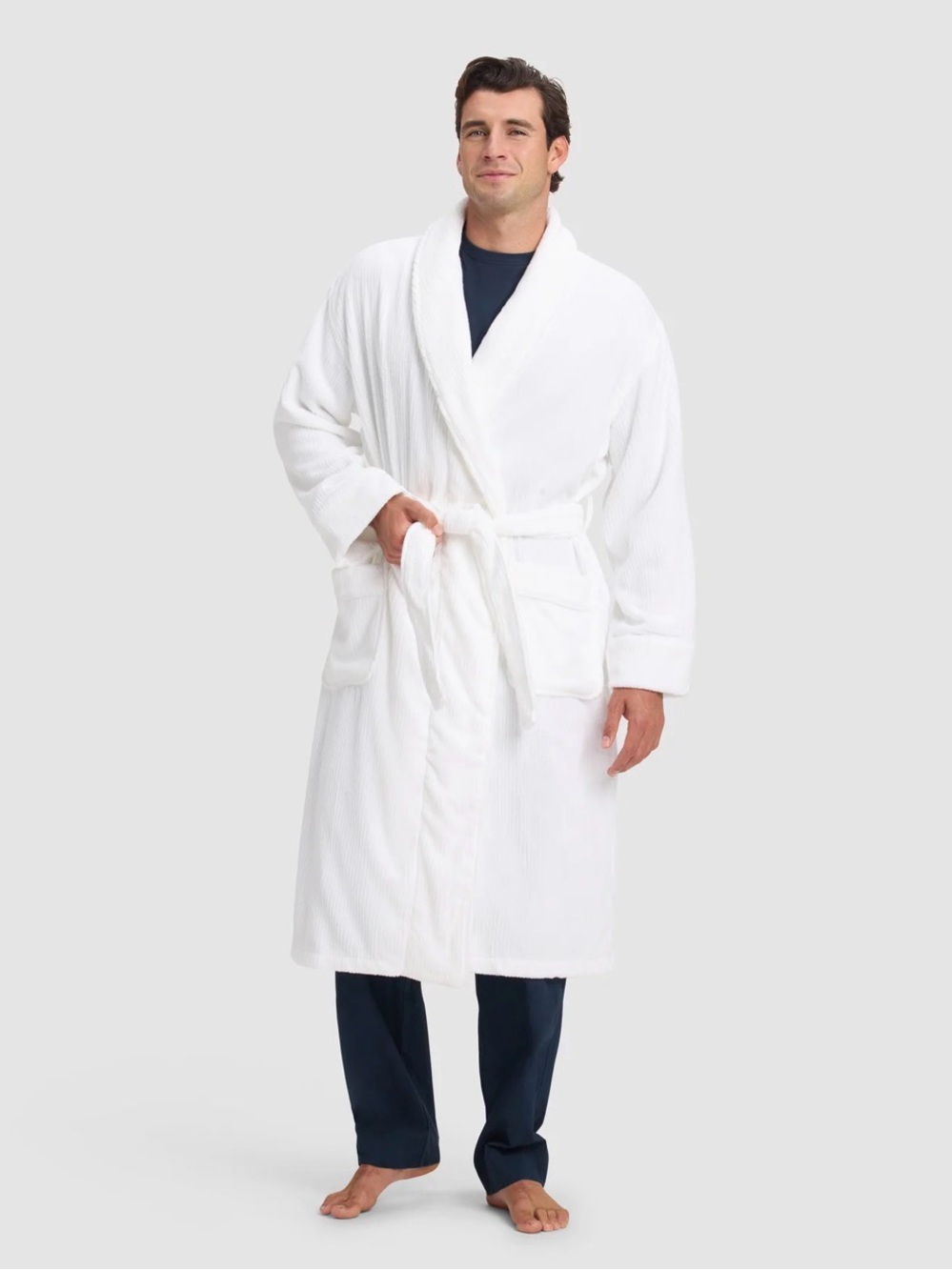 Cozy Earth Ribbed Robe in White, Medium